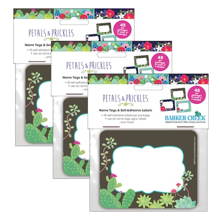 Barker Creek Petals + Prickles Name Tags, 3.5in x 2.75, 45 Count, PK3 1545